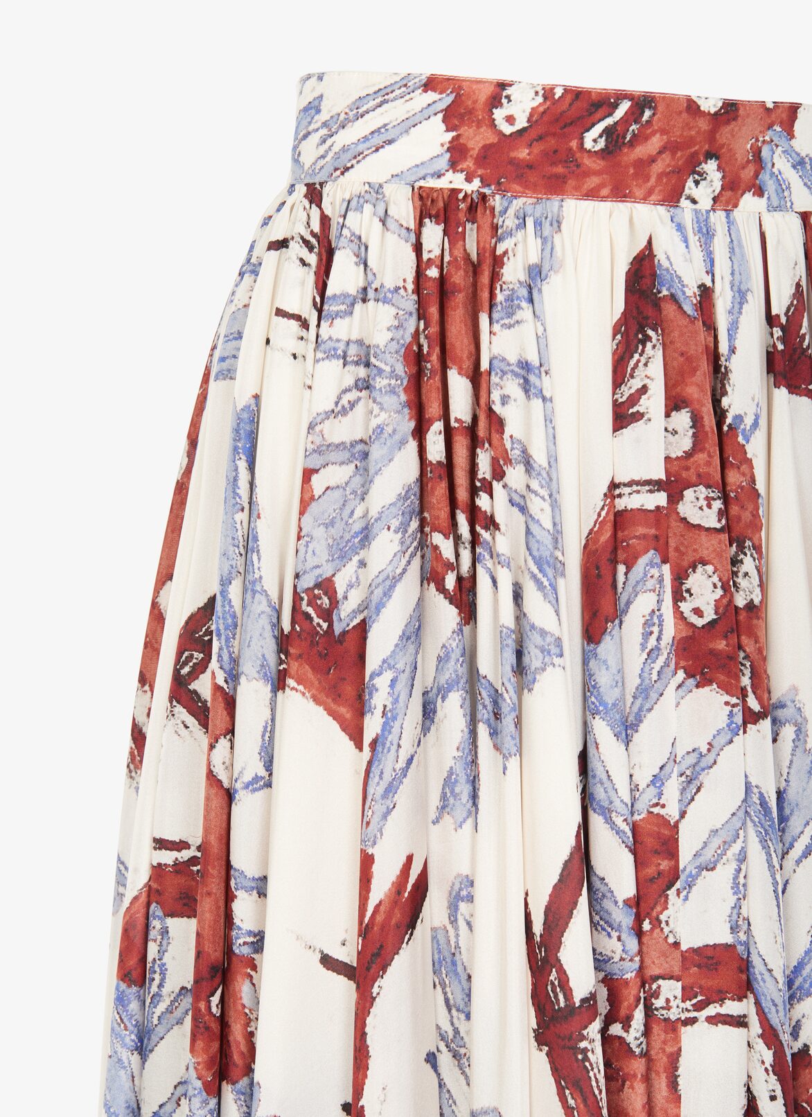 Wide printed habotai silk skirt  ALAÏA WHITE/GRAY BLUE WIDE PRINTED HABOTAI SILK SKIRT